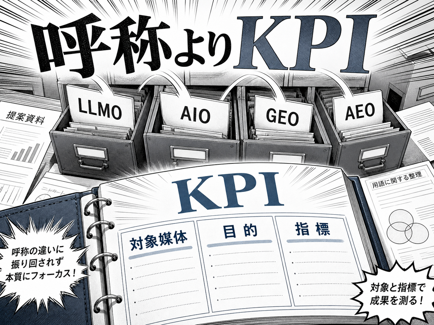 LLMO・AIO・GEO・AEOは何が違う？呼称より対象とKPIを確認する