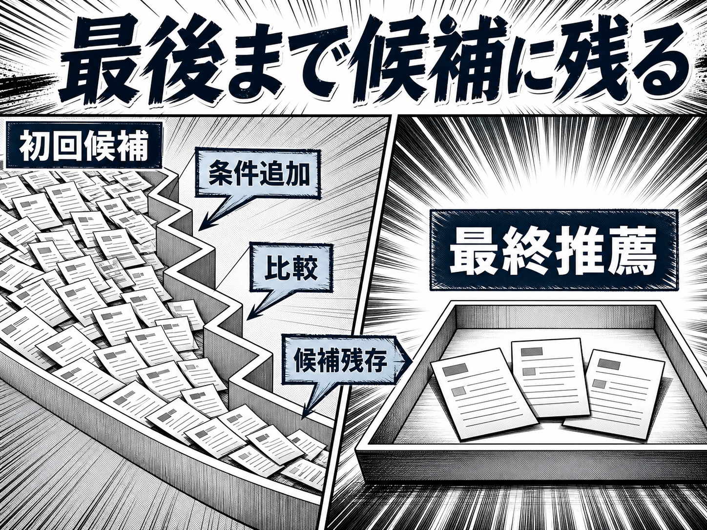 「○○ おすすめ」の順位だけでなく、対話の最後に候補として残る情報を整える