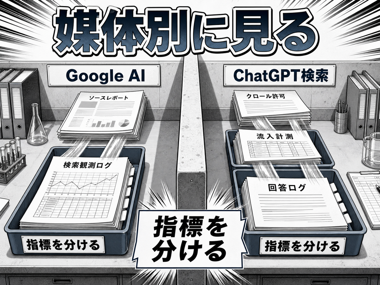 GoogleとChatGPTなど媒体ごとに、確認できる条件と指標を分ける