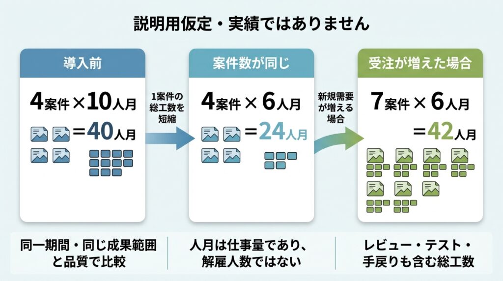 SES営業の案件増減実感とレバテックのAI・DX案件データを別枠で示し、調査対象の違いを比較した図
