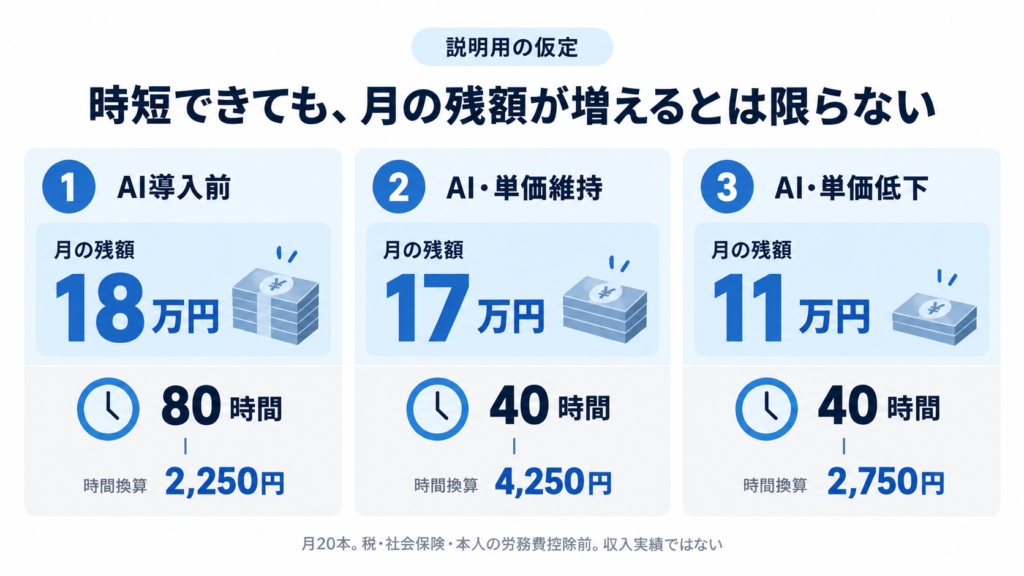 素材の検索・初稿の組み立て・字幕や画角調整にAIを使い、内容と納品条件を確認する動画編集工程の図