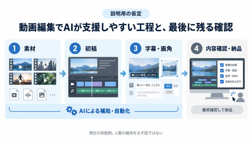 編集単価を維持できる場合と値下がりする場合を分け、月の収支と時間あたりの残額が違うことを示した図